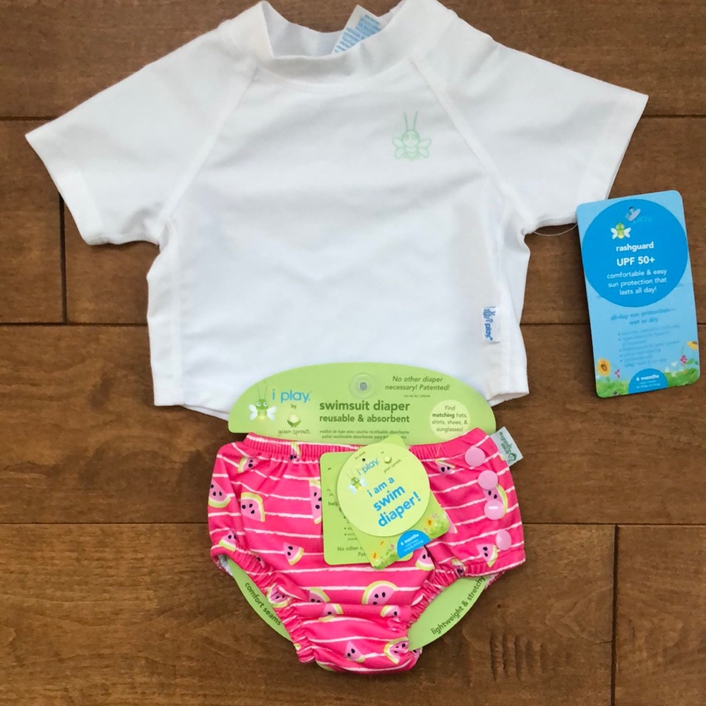 New Iplay rash guard and swim diaper. 6M.